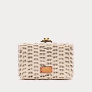 Frances Valentine White Wicker Clutch with Gold Hardware